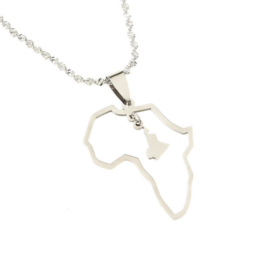 Africa Map Necklace Cameroon Map Pendant Necklaces Gold Color Jewelry Map Cameroun Cameroonians Gift (silver)