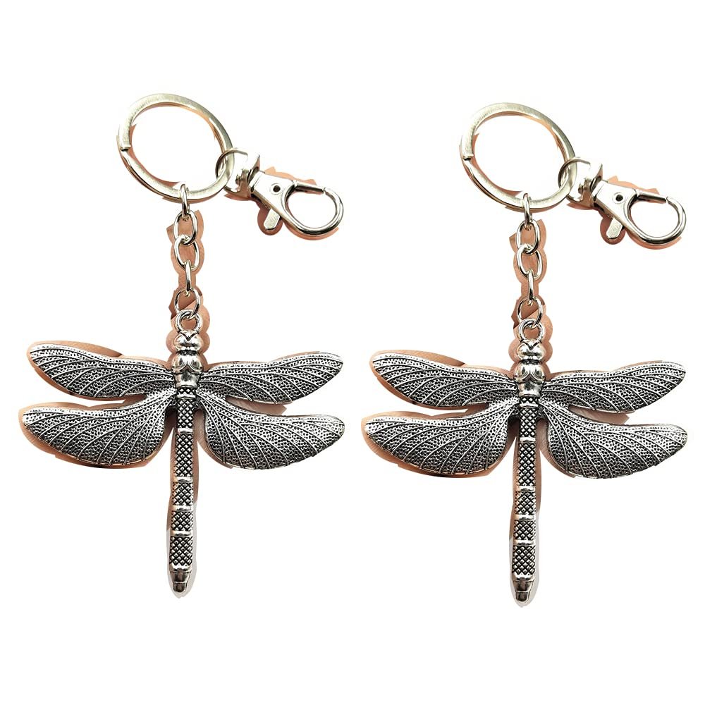 2Pcs Dragonfly Pendant Chain Keychain Boho Large Dragonfly Key Ring