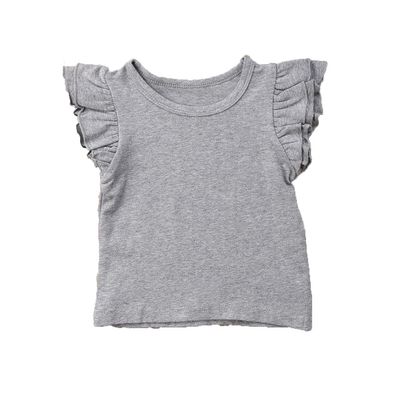 Qiylii Kids Baby Girl Plain Tee Shirts Ruffle Short Sleeve Basic Cotton T-Shirt Tops Blouse Clothes for Toddler (Gray, 5-6 Years)