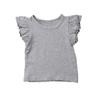 Qiylii Kids Baby Girl Plain Tee Shirts Ruffle Short Sleeve Basic Cotton T-Shirt Tops Blouse Clothes for Toddler (Gray, 5-6 Years) view 1