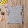 Qiylii Kids Baby Girl Plain Tee Shirts Ruffle Short Sleeve Basic Cotton T-Shirt Tops Blouse Clothes for Toddler (Gray, 5-6 Years) view 2
