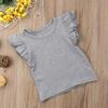 Qiylii Kids Baby Girl Plain Tee Shirts Ruffle Short Sleeve Basic Cotton T-Shirt Tops Blouse Clothes for Toddler (Gray, 5-6 Years) view 3