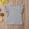 Qiylii Kids Baby Girl Plain Tee Shirts Ruffle Short Sleeve Basic Cotton T-Shirt Tops Blouse Clothes for Toddler (Gray, 5-6 Years) view 4