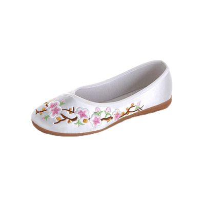 LUXINYU Women's Slip on Flats,Traditional Chinese Style Embroidered Round Toe Ballet Flats ShoesWhite 5.5