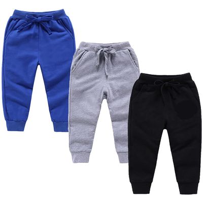 EISHOW 3-Pack Boys Sweatpants, Toddler Girls Cotton Elastic Jogger Pants Active Sports Leggings 1-12 Years Old Trousers