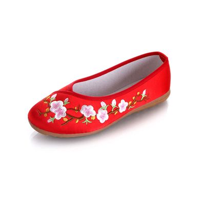 Women's Slip on Flats,Traditional Chinese Style Embroidered Round Toe Ballet Flats ShoesRed 4