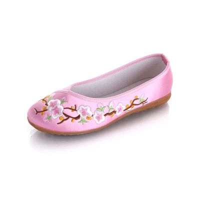 LUXINYU Women's Slip on Flats,Traditional Chinese Style Embroidered Round Toe Ballet Flats ShoesPink 5.5
