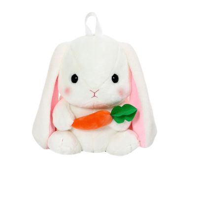 VTYUBX Backpack with Plush Soft Big Bunny Ear Street Fashion Rabbit Adjustable Straps Zippered Pocket Cute Fluffy Wild Animal (White Bunny)