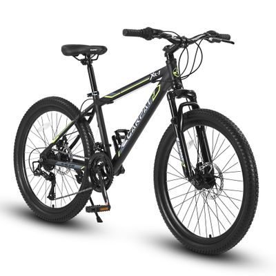 Elecony Ecarpat 24/26 Inch Mountain Bike, 21 Speeds with Mechanical Disc Brakes Aluminum/High-Carbon Steel Frame Mens Womens Mountain Bike, Front Suspension MTB Bicycle for Adult & Teenagers