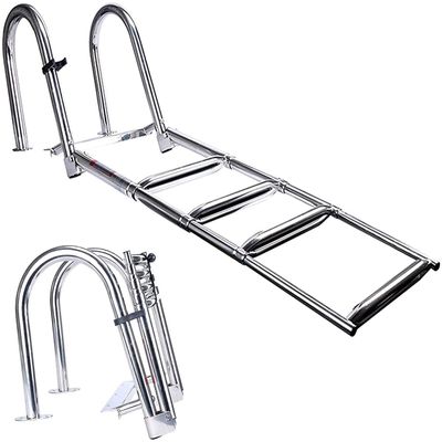 JINCAN Folding Dock Boat Ladders 4 Step, Heavy Duty Stainless Steel Marine Yacht Ladder, Removable Swim Deck Ladder with Pedal & Hand Railing