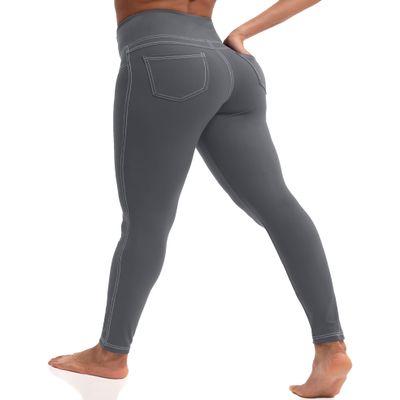 VOOVEEYA Leggings for Women High Waist, Yoga Pants with Pockets Tummy Control Workout Pants Stretchy JeggingsGrey S
