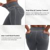 VOOVEEYA Leggings for Women High Waist, Yoga Pants with Pockets Tummy Control Workout Pants Stretchy JeggingsGrey S view 4