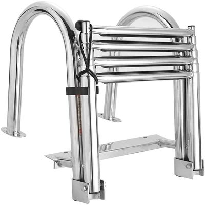 JINCAN Pontoon Boat Ladder 4 Step Folding, Stainless Steel Telescoping Rear Entry Inboard Ladder, Heavy Duty Swim Deck Ladder