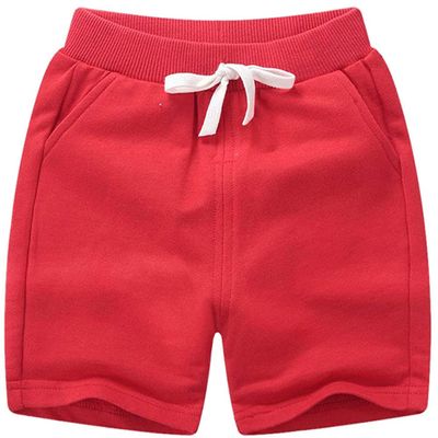 2-Pack Baby Boys Girls Shorts Cute Beach Short Pants Soft Cotton Shorts Active Jogger Bottoms with Drawstring Pockets (Red,12-18 Months,12 Months,18 Months)