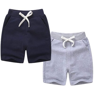 EISHOW 2-Pack Baby Boys Girls Shorts Cute Beach Short Pants Soft Cotton Shorts Active Jogger Bottoms with Drawstring Pockets (2 Pack-Gray+Navy,3-4Y,3 Years,4 Years)