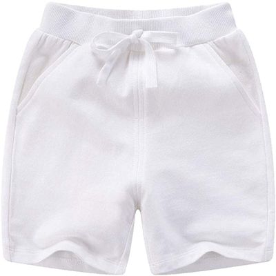 EISHOW 2-Pack Baby Boys Girls Shorts Cute Beach Short Pants Soft Cotton Shorts Active Jogger Bottoms with Drawstring Pockets (White,5-6Y,5 Years,6 Years)