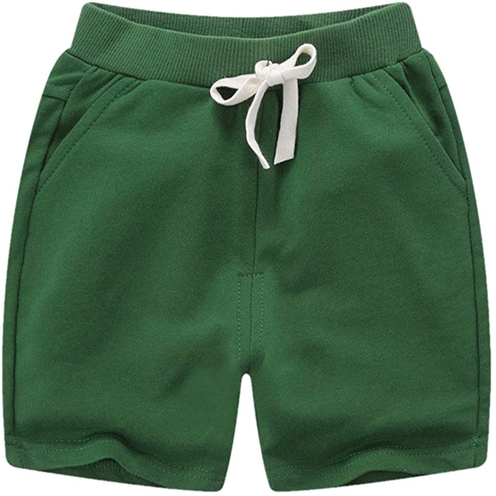 EISHOW 2-Pack Baby Boys Girls Shorts Cute Beach Short Pants Soft Cotton Shorts Active Jogger Bottoms with Drawstring Pockets (Green,6-8Y,6 Years,7 Years)