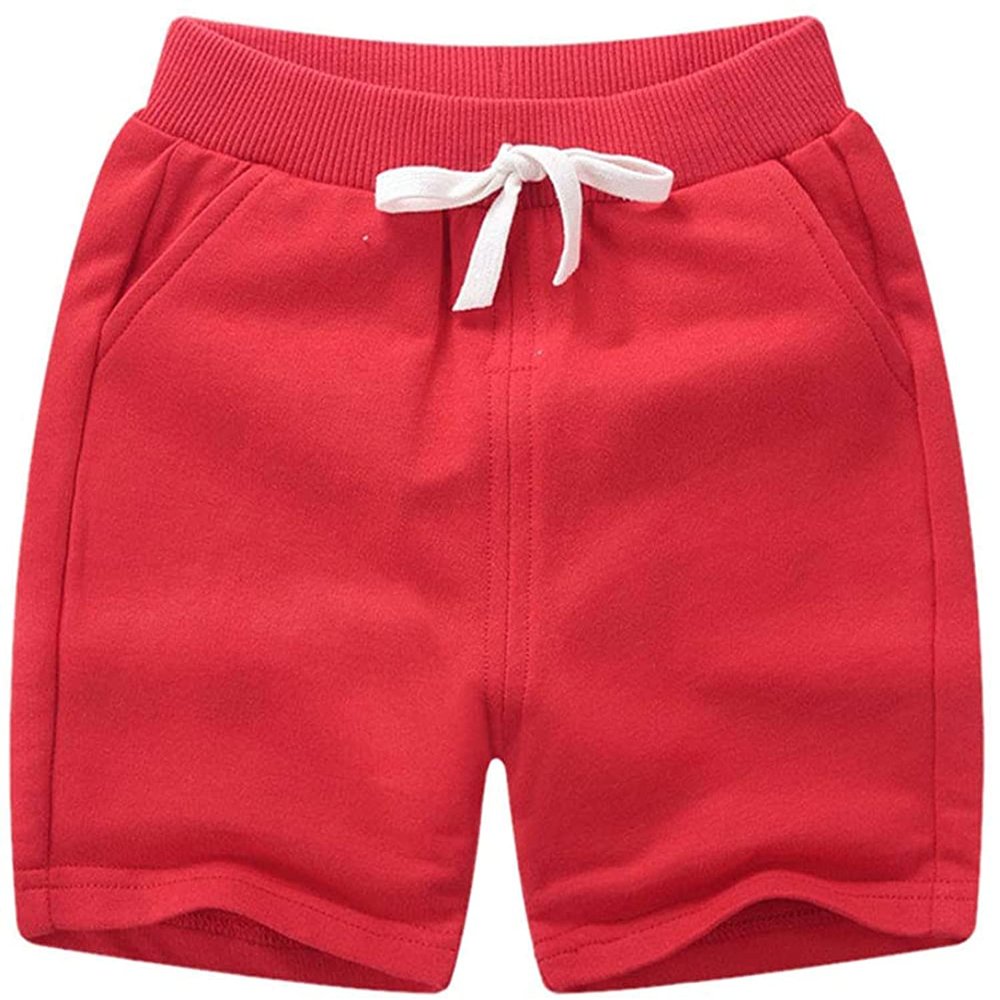 2-Pack Baby Boys Girls Shorts Cute Beach Short Pants Soft Cotton Shorts Active Jogger Bottoms with Drawstring Pockets (Red,6-8Y,6 Years,7 Years)