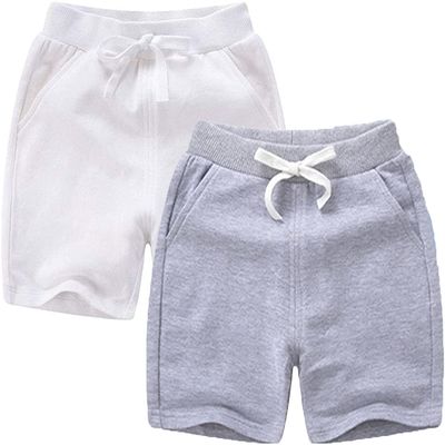 EISHOW 2-Pack Baby Boys Girls Shorts Cute Beach Short Pants Soft Cotton Shorts Active Jogger Bottoms with Drawstring Pockets (2 Pack-Gray+White,3-4Y,3 Years,4 Years)