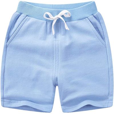 EISHOW 2-Pack Baby Boys Girls Shorts Cute Beach Short Pants Soft Cotton Shorts Active Jogger Bottoms with Drawstring Pockets (Sky Blue,5-6Y,5 Years,6 Years)