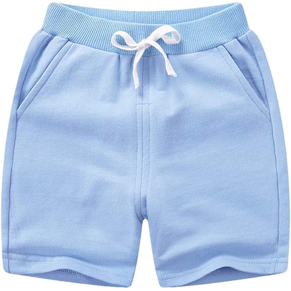 EISHOW 2-Pack Baby Boys Girls Shorts Cute Beach Short Pants Soft Cotton Shorts Active Jogger Bottoms with Drawstring Pockets (Sky Blue,5-6Y,5 Years,6 Years)
