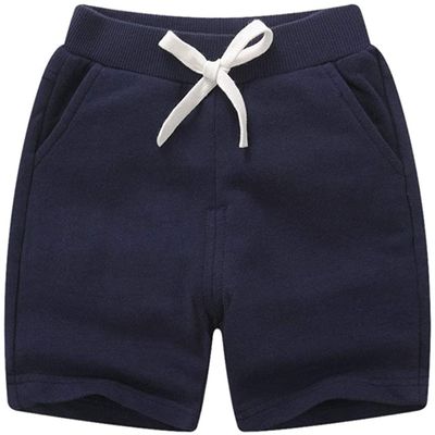EISHOW 2-Pack Baby Boys Girls Shorts Cute Beach Short Pants Soft Cotton Shorts Active Jogger Bottoms with Drawstring Pockets (Navy,4-5Y,4 Years,5 Years)