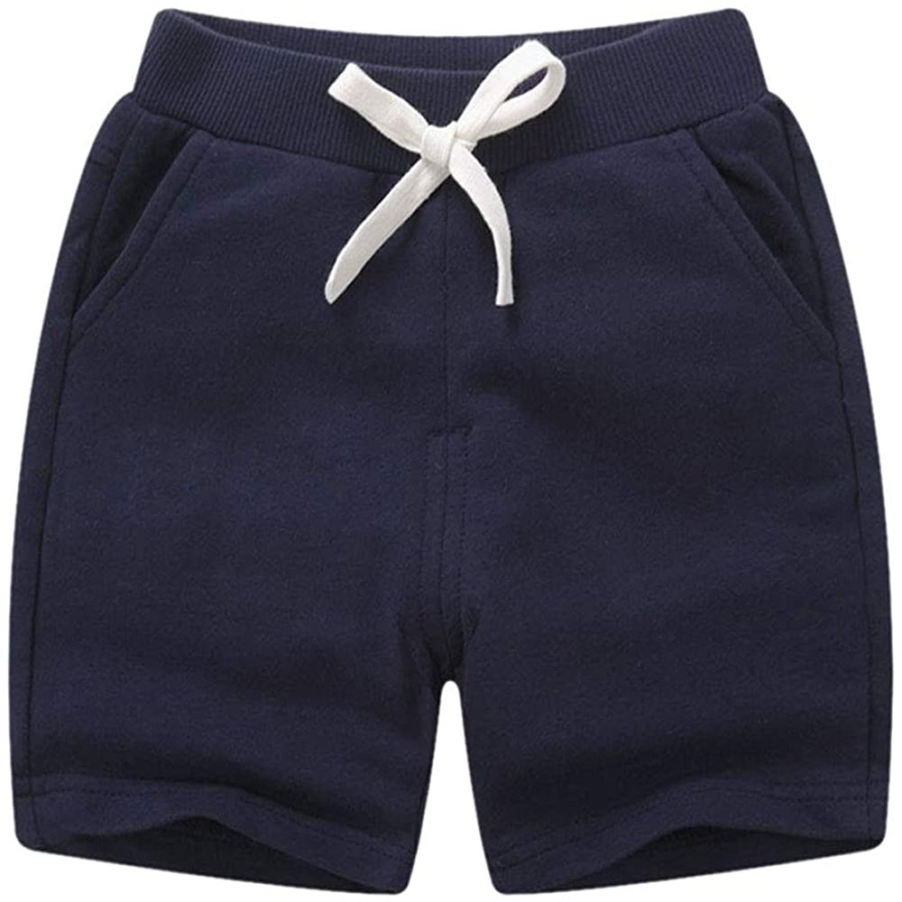 EISHOW 2-Pack Baby Boys Girls Shorts Cute Beach Short Pants Soft Cotton Shorts Active Jogger Bottoms with Drawstring Pockets (Navy,4-5Y,4 Years,5 Years)