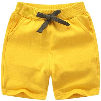 EISHOW 2-Pack Baby Boys Girls Shorts Cute Beach Short Pants Soft Cotton Shorts Active Jogger Bottoms with Drawstring Pockets (Yellow,6-8Y,6 Years,7 Years)