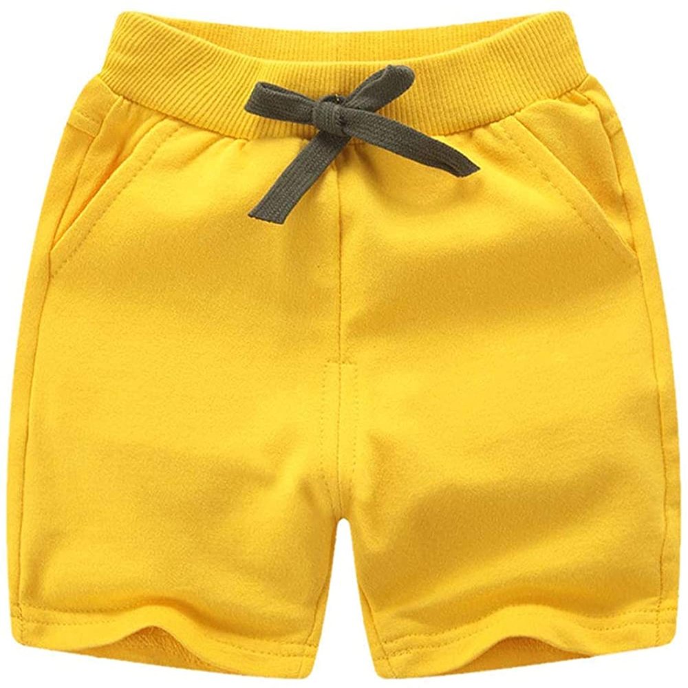 EISHOW 2-Pack Baby Boys Girls Shorts Cute Beach Short Pants Soft Cotton Shorts Active Jogger Bottoms with Drawstring Pockets (Yellow,6-8Y,6 Years,7 Years)