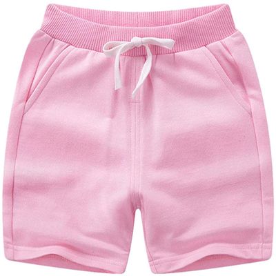 EISHOW 2-Pack Baby Boys Girls Shorts Cute Beach Short Pants Soft Cotton Shorts Active Jogger Bottoms with Drawstring Pockets (Pink,6-8Y,6 Years,7 Years)