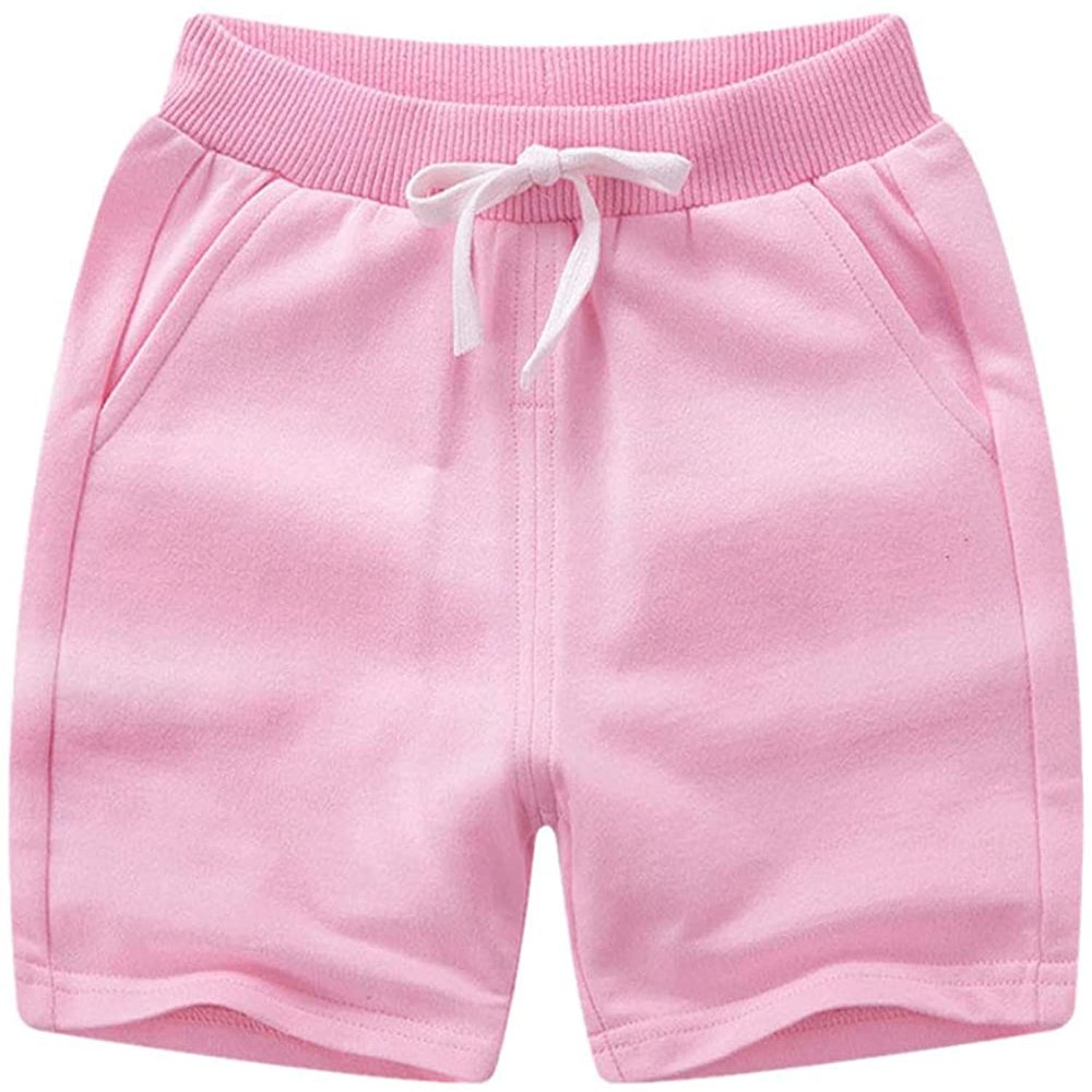 EISHOW 2-Pack Baby Boys Girls Shorts Cute Beach Short Pants Soft Cotton Shorts Active Jogger Bottoms with Drawstring Pockets (Pink,6-8Y,6 Years,7 Years)