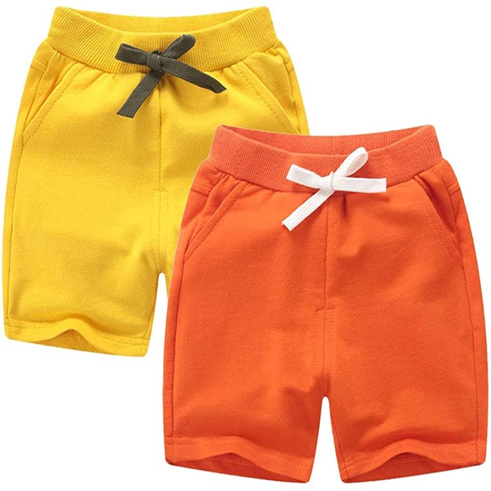 EISHOW 2-Pack Baby Boys Girls Shorts Cute Beach Short Pants Soft Cotton Shorts Active Jogger Bottoms with Drawstring Pockets (2 Pack-Yellow+Orange,5-6Y,5 Years,6 Years)