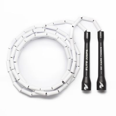 Elite Jumps - Do Hard Things 1 Beaded Jump Ropes - Strong & Durable Materials - Resize & Adjust - Fitness & Cardio Training - Improve Rhythm, Speed, Agility - Black/White