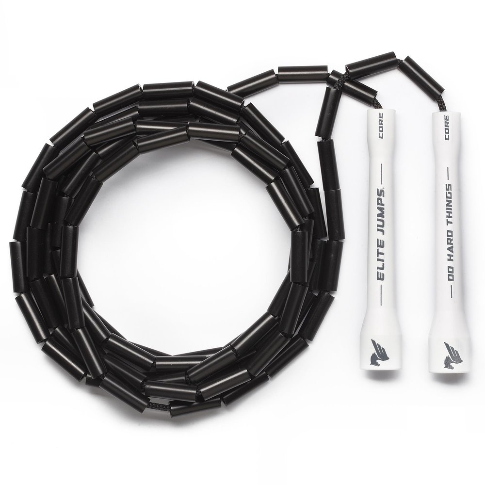 Elite Jumps - Do Hard Things 1 Beaded Jump Ropes - Strong & Durable Materials - Resize & Adjust - Fitness & Cardio Training - Improve Rhythm, Speed, Agility - White/Black