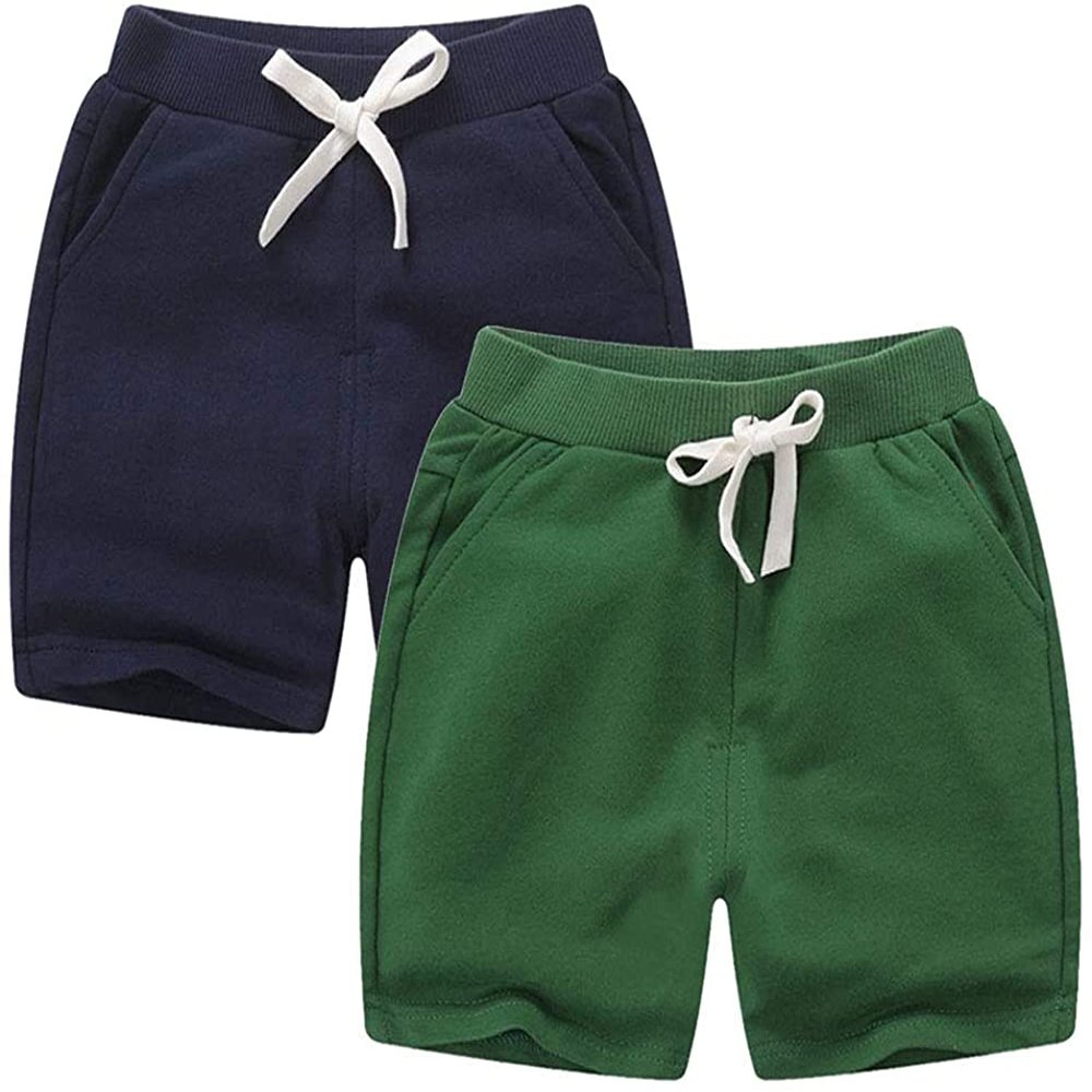 EISHOW 2-Pack Baby Boys Girls Shorts Cute Beach Short Pants Soft Cotton Shorts Active Jogger Bottoms with Drawstring Pockets (2 Pack-Black+Green,5-6Y,5 Years,6 Years)