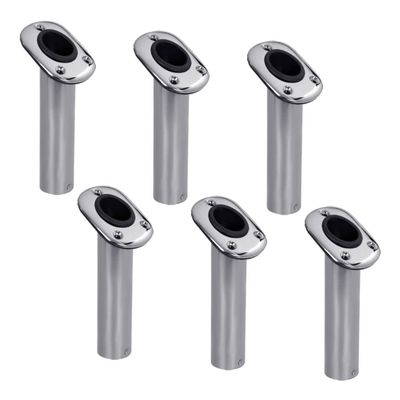 White Water 57738S-6PK Marine Stainless Steel 30 Flush Mount Fishing Rod Holders  Heavy Duty with Black PVC Liner, UV-Resistant, Oblong Base, for Boats & Decks (6 Pack)