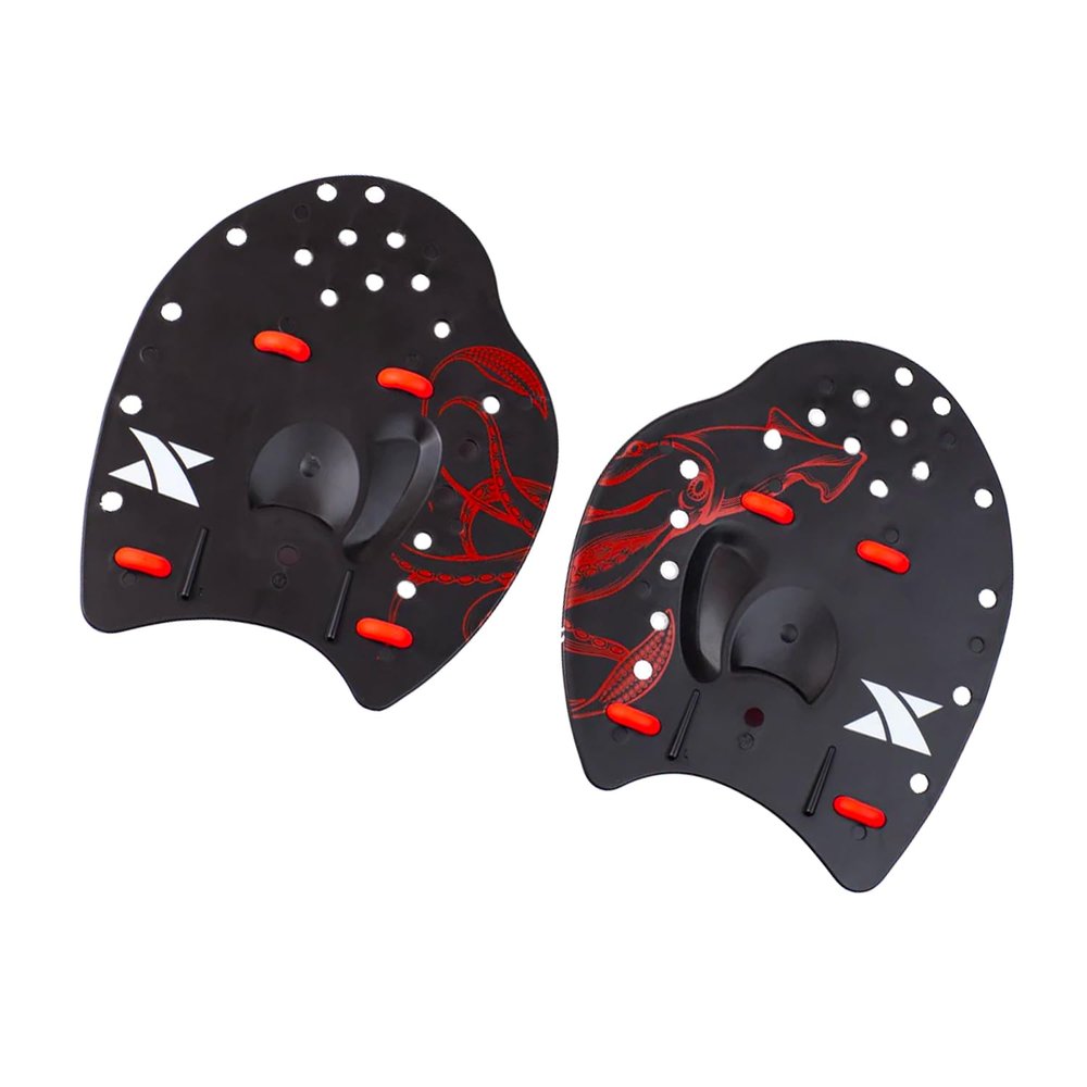 Xterra Wetsuits Kraken Swim Paddle - Training Paddle for Strength Building and Stroke Technique Improvement - Red/Blue/Black - Medium