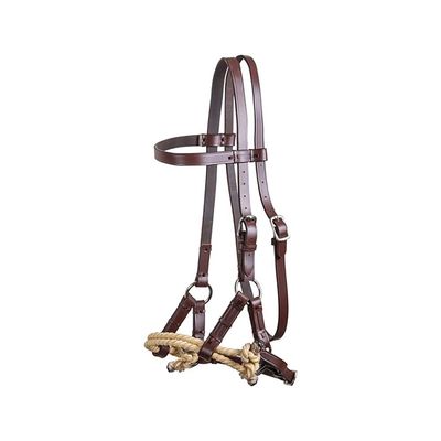 Double S Double Rope Side Pull | Ideal for Sensitive Horses | Double Lariat Rope for Leverage | Grade A Single Ply Leather | Adjustable Cheeks, Curb, and Throatlatch | Classic Browband Design