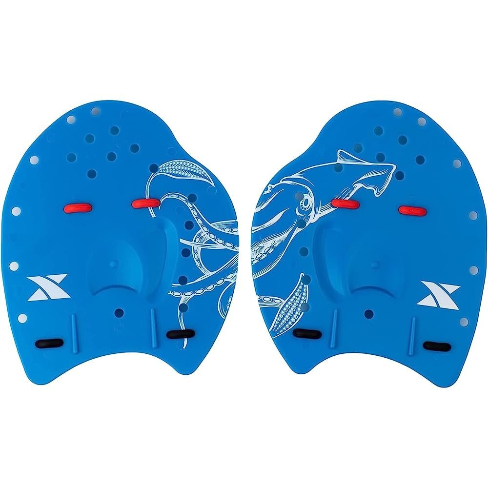 Xterra Wetsuits Kraken Swim Paddle - Training Paddle for Strength Building and Stroke Technique Improvement - Red/Blue/Black - Large