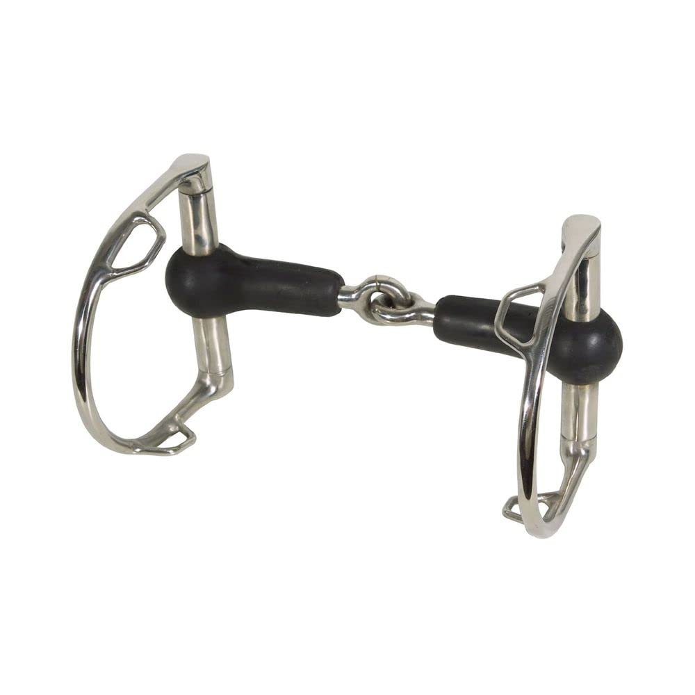FES Rubber D Ring Snaffle Horse Bit with Hooks | Gentle on Young or Sensitive Mouths | Encased in Soft Pliable Rubber | Stainless Steel Dees | Leverage Options