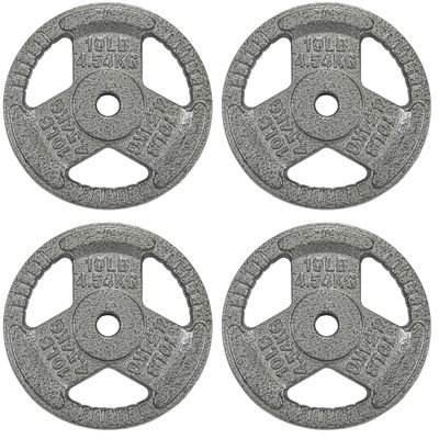 Fitvids Cast Iron Plate Weight Plate for Strength Training and Weightlifting, 1-Inch Center, 10LB (Set of 4)