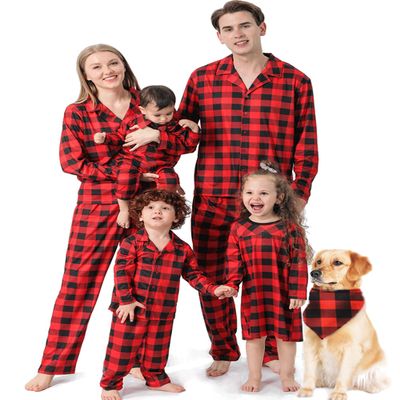 BZSFW Matching Family Christmas Pajamas Set, Red Buffalo Plaid Holiday PJs Button Up Sleepwear for Adults Kids (Boys,6-7Years,Red)