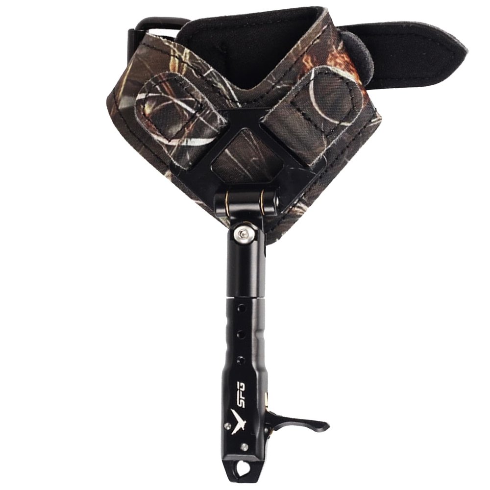SPG Bow Release for Compound Bow, Comfortable Wrist Strap Archery Release Trigger for Arrow Release, Adjustable Compound Bow Release Aids 360 Rotate Caliper with Foldback Design (Camo)