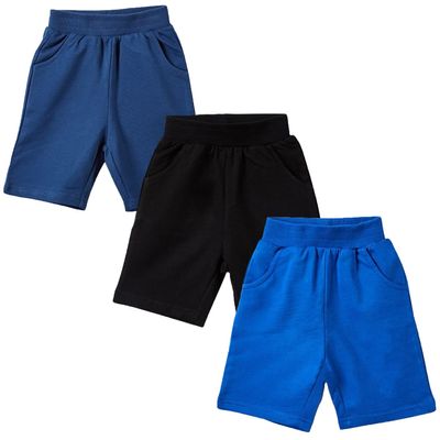EISHOW 2-7T Toddler Boys Girls Cotton Pull on Shorts Baby Solid Color Summer Sport Active Shorts Beach Shorts Pocket Pants (3 Pack-Black+2 Blue,3-4Y,3 Years,4 Years)