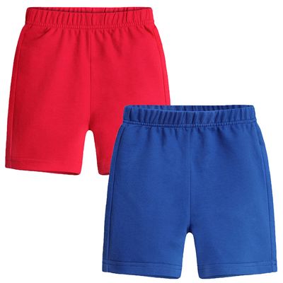 EISHOW Little Baby Cotton Shorts,2 Pack Baby Solid Pull-On Shorts Sleep Bottoms Jogger Beach Shorts Pants with Back Pockets (2 Pack-red+Blue,5-6Y,5 Years,6 Years)