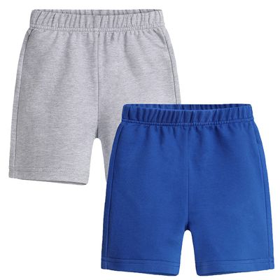 EISHOW Little Baby Cotton Shorts,2 Pack Baby Solid Pull-On Shorts Sleep Bottoms Jogger Beach Shorts Pants with Back Pockets (2 Pack-Gray+Blue,12-18 Months,12 Months,18 Months)