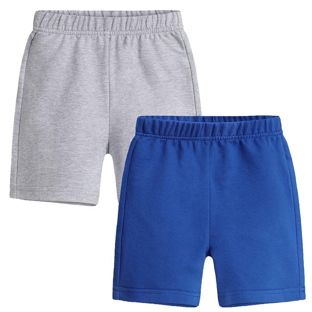 EISHOW Little Baby Cotton Shorts,2 Pack Baby Solid Pull-On Shorts Sleep Bottoms Jogger Beach Shorts Pants with Back Pockets (2 Pack-Gray+Blue,12-18 Months,12 Months,18 Months)
