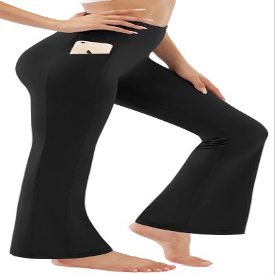 AFITNE Women's Bootcut Yoga Pants with Pockets, High Waisted Workout Athletic Bootleg Pants Flared Work Dress Pants Black - M