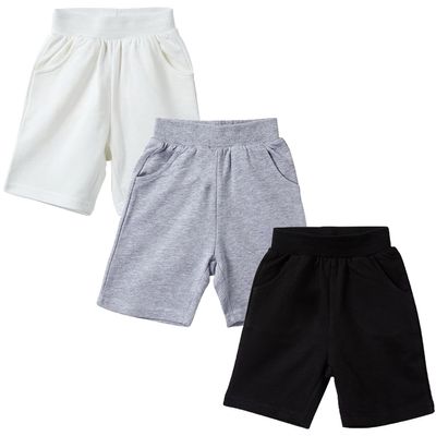 EISHOW 2-7T Toddler Boys Girls Cotton Pull on Shorts Baby Solid Color Summer Sport Active Shorts Beach Shorts Pocket Pants (3 Pack-White+Gray+Black,5-6Y,5 Years,6 Years)