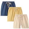 EISHOW 2-7T Toddler 3-Pack Shorts Set Baby Boy Girl Shorts Summer Cotton Linen Solid Color Short Beach Pants with Pocket (3 Pack-Navy&Beige&Yellow,2-3Y,2 Years,3 Years) view 1